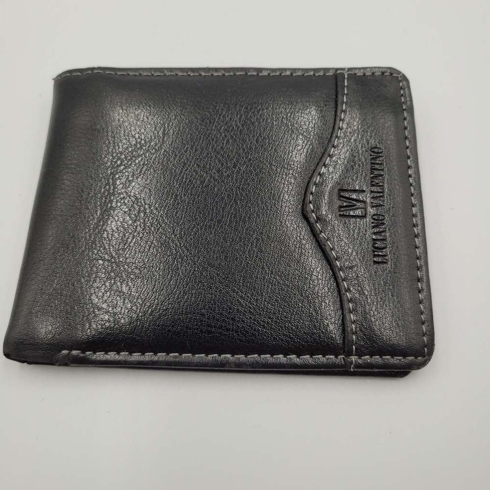 Luciano Valentino Mens Black Leather Bifold Wallet Contrast Stitching